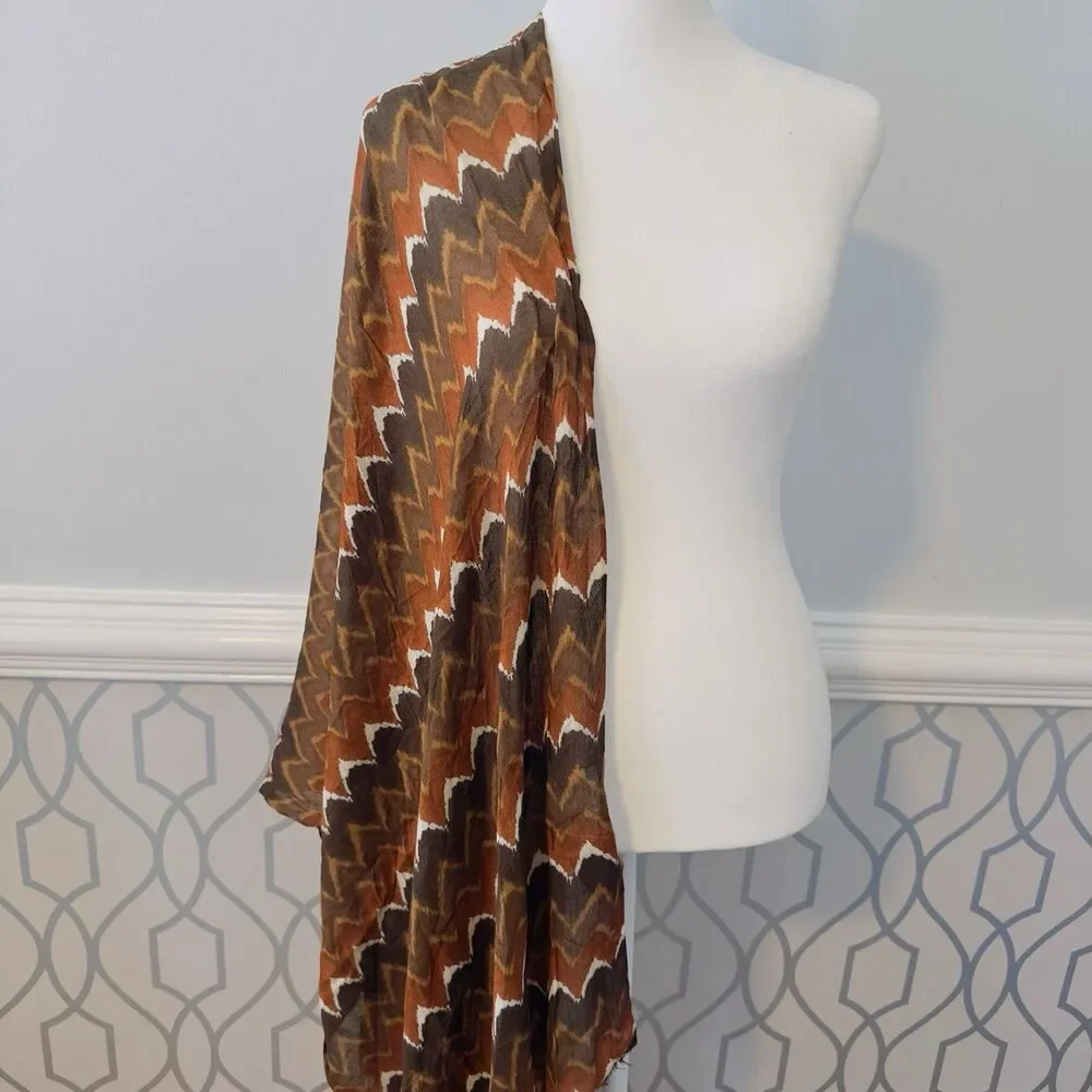 Curations Viscose Womens Scarf Chevron Brown Gold White Soft Thin Wavy Stripes